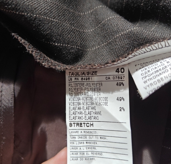 United Colors Of‎ Benneton Medium Pinstripe Brown Midi Skirt Pocket Back Slit - Picture 9 of 9